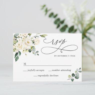 MEAL CHOICE Eucalyptus White Roses Floral Wedding RSVP Card
