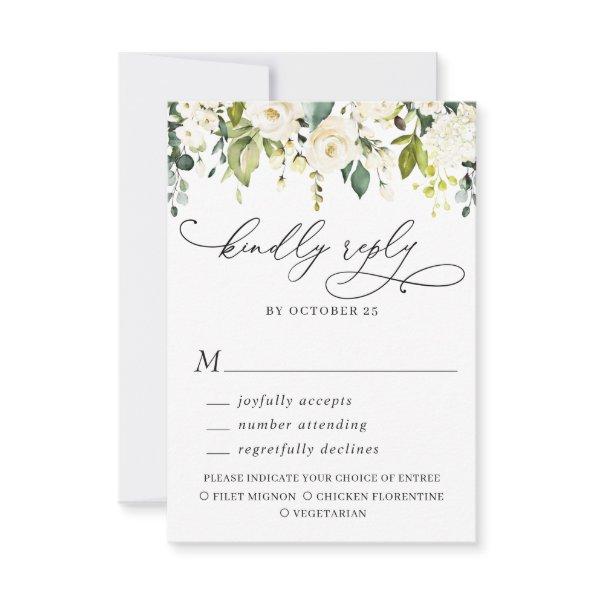 MEAL CHOICE Eucalyptus White Roses Floral Wedding RSVP Card