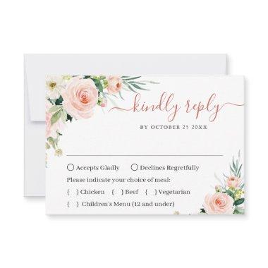 MEAL CHOICE Pink Blush Flowers Greenery Wedding RSVP Card