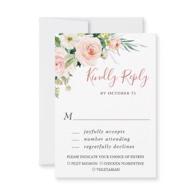 MEAL CHOICE Pink Blush Flowers Greenery Wedding RSVP Card