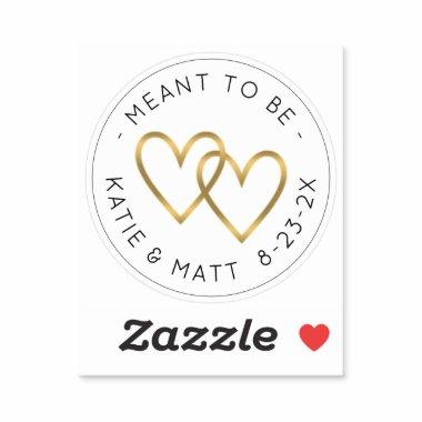 Meant to Be Double Heart Metallic Gold Wedding Sticker