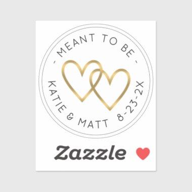 Meant to Be Double Heart Metallic Gold Wedding Sticker