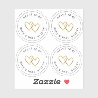 Meant to Be Double Heart Metallic Gold Wedding   Sticker