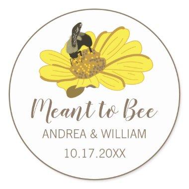 Meant to Bee Yellow Flower Illustration Wedding Classic Round Sticker
