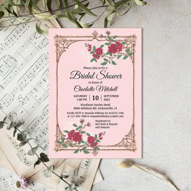 Medieval Romantic with Wooden Frame Bridal Shower Invitations