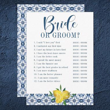 Mediteranean Blue Tile Lemon Bridal Shower Game Invitations