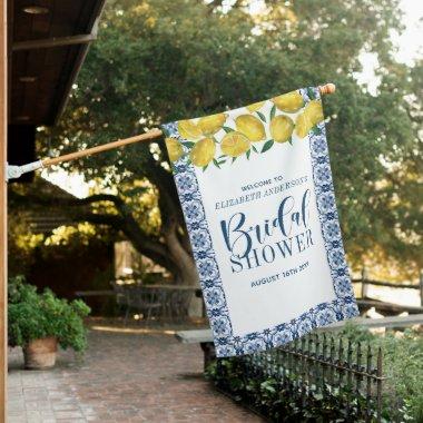 Mediteranean Blue Tile Lemon Bridal Shower Welcome House Flag