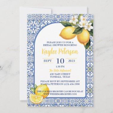 Mediterranean Blue And Lemon Bridal Shower Invite