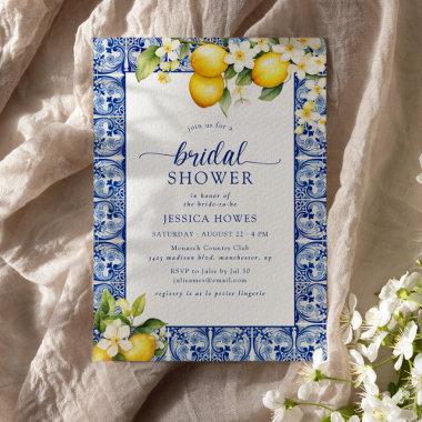 Mediterranean Blue & Lemons Bridal Shower Invitations