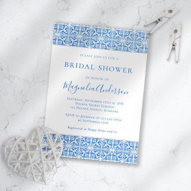 Mediterranean Blue Tile Bridal Shower Invitations