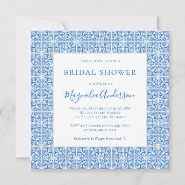 Mediterranean Blue Tile Bridal Shower Square Invitations