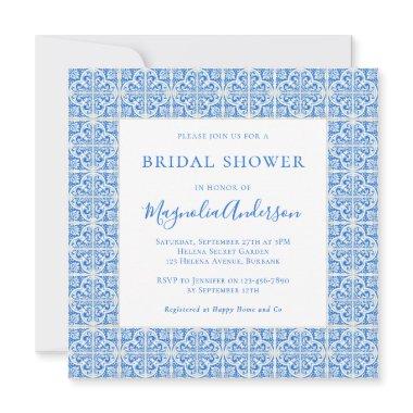 Mediterranean Blue Tile Bridal Shower Square Invitations