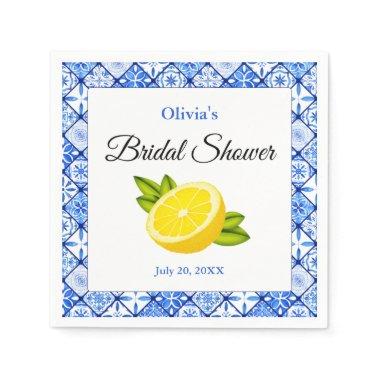 Mediterranean Blue Tile Lemon  Napkins