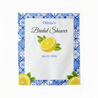 Mediterranean Blue Tile Lemon  Tapestry