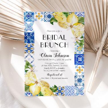 Mediterranean Blue Tile Lemons Bridal Bunch Invite