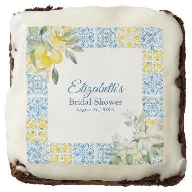 Mediterranean Blue Tiles and Lemons Bridal Shower Brownie