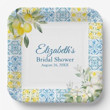 Mediterranean Blue Tiles and Lemons  Paper Plates