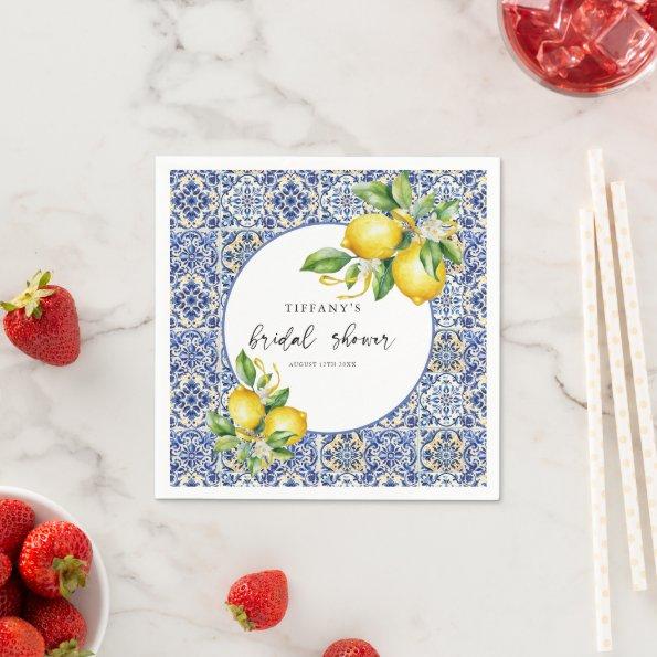Mediterranean Blue Tiles Lemons  Napkins