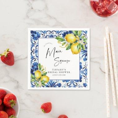 Mediterranean Blue Tiles Lemons  Napkins