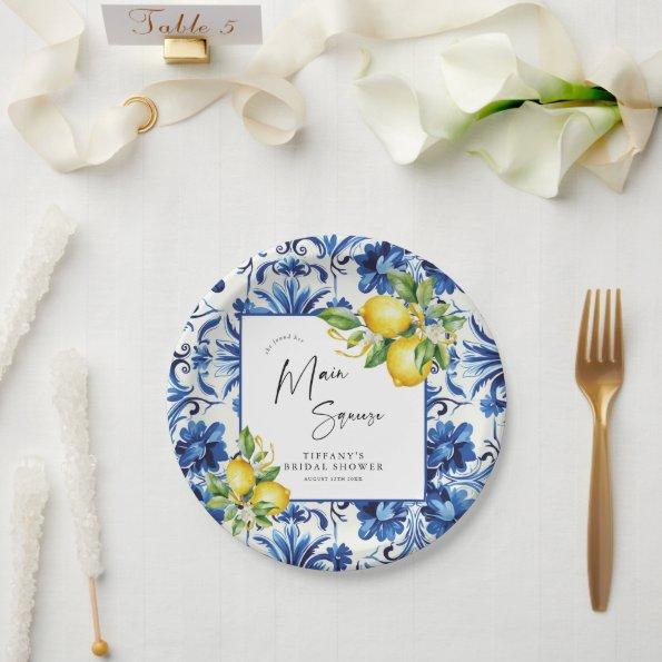 Mediterranean Blue Tiles Lemons  Paper Plates