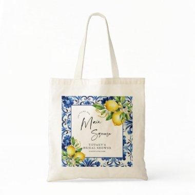 Mediterranean Blue Tiles Lemons  Tote Bag