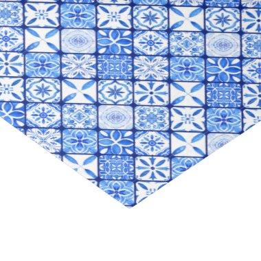 Mediterranean Italian Blue And White Tiles Pattern Tissue Paper