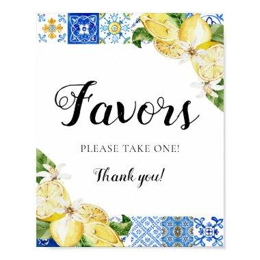 Mediterranean Italian Blue Tile Lemons Favors Sign