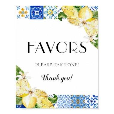 Mediterranean Italian Blue Tile Lemons Favors Sign