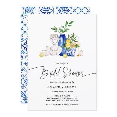 Mediterranean Italy Tiles Lemon Bridal Shower Invitations