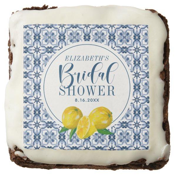 Mediterranean Lemon Blue Tile Bridal Shower Brownie