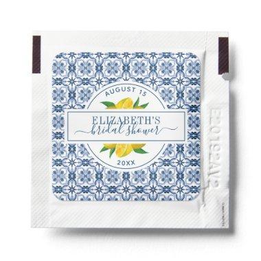 Mediterranean Lemon Blue Tile Bridal Shower Hand Sanitizer Packet