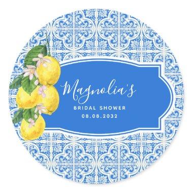 Mediterranean Lemon Bridal Shower Classic Round Sticker