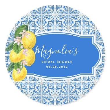 Mediterranean Lemon Bridal Shower Classic Round Sticker