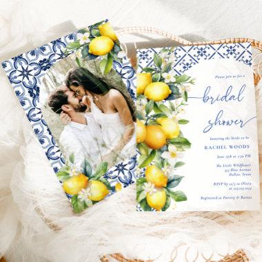 Mediterranean Lemon Photo Bridal Shower Invitations