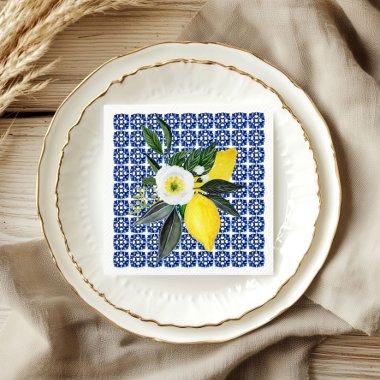 Mediterranean Lemons Blue Tile Paper Napkin
