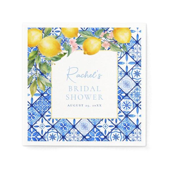 Mediterranean Lemons Blue Tiles  Napkins