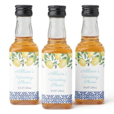 Mediterranean Lemons Blue Tiles Teal  Liquor Bottle Label