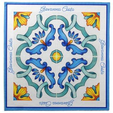 Mediterranean Majolica tiles lemons  Cloth Napkin