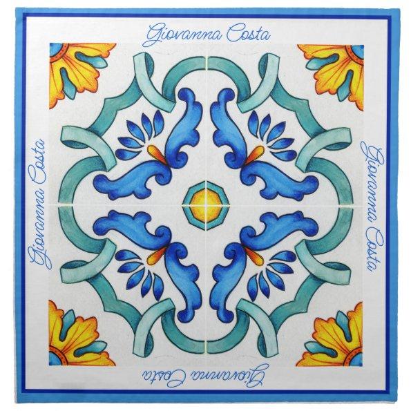 Mediterranean Majolica tiles lemons  Cloth Napkin