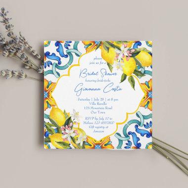Mediterranean Majolica tiles lemons bridal shower Invitations