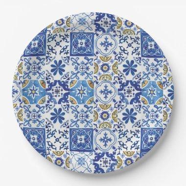 Mediterranean Mosaic Tiles Blue Birthday Party Paper Plates