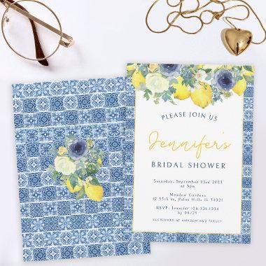 Mediterranean tile and Lemon Bridal Shower Invitations