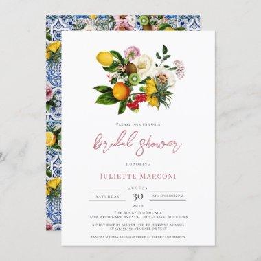 Mediterranean Tile Floral Citrus Bridal Shower Invitations