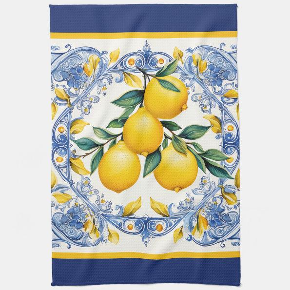Mediterranean Tile Lemon Bouquet Kitchen Towel