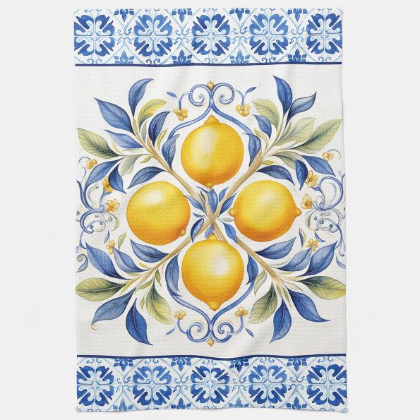 Mediterranean Tile Lemon Kitchen Towel