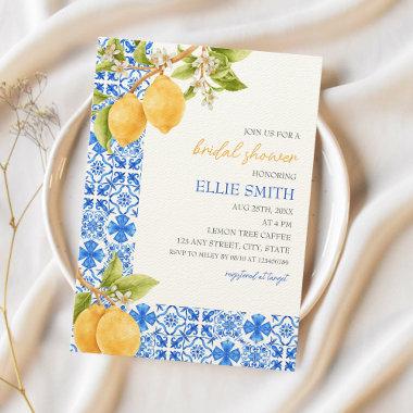 Mediterranean Tiles Italy Lemon Bridal Shower Invitations
