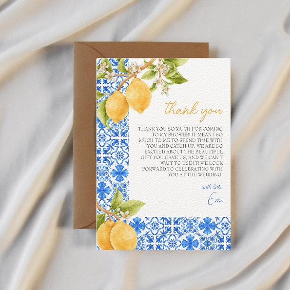 Mediterranean Tiles Italy Lemon Bridal Shower Thank You Invitations