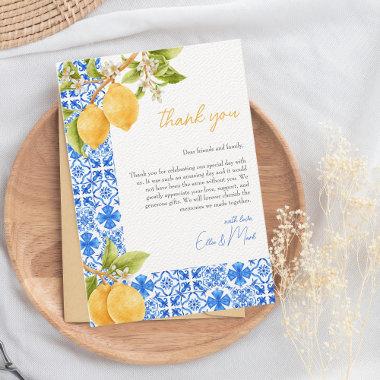 Mediterranean Tiles Italy Lemon Bridal Shower Thank You Invitations