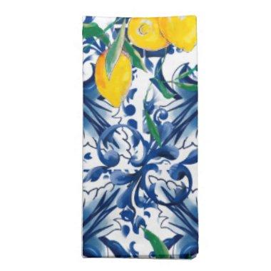 Mediterranean tiles,majolica,blue tiles,lemons  cloth napkin
