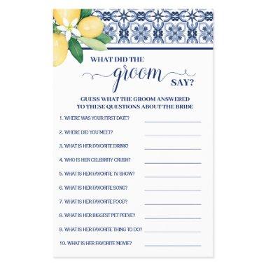 Mediterranean What did Groom Say Shower Game  Flyer